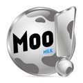 Gray button with the inscription Moo, milk. Sticker on the door, packaging. 3D style.